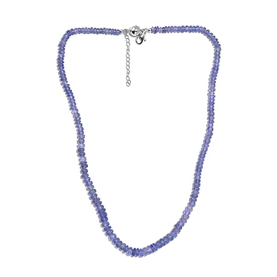 Tanzanite Beaded 128.00 ctw Necklace 18 Inches in Rhodium Over Sterling Silver