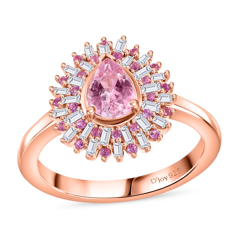 D'Joy Narsipatnam Pink Spinel, Pink Sapphire, Diamond 1.05 ctw Sunrays Ring in 18K Vermeil Rose Gold Over Sterling Silver (Size 10.0)