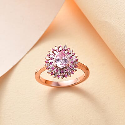 D'Joy Narsipatnam Pink Spinel, Pink Sapphire, Diamond 1.05 ctw Sunrays Ring in 18K Vermeil Rose Gold Over Sterling Silver (Size 10.0) 