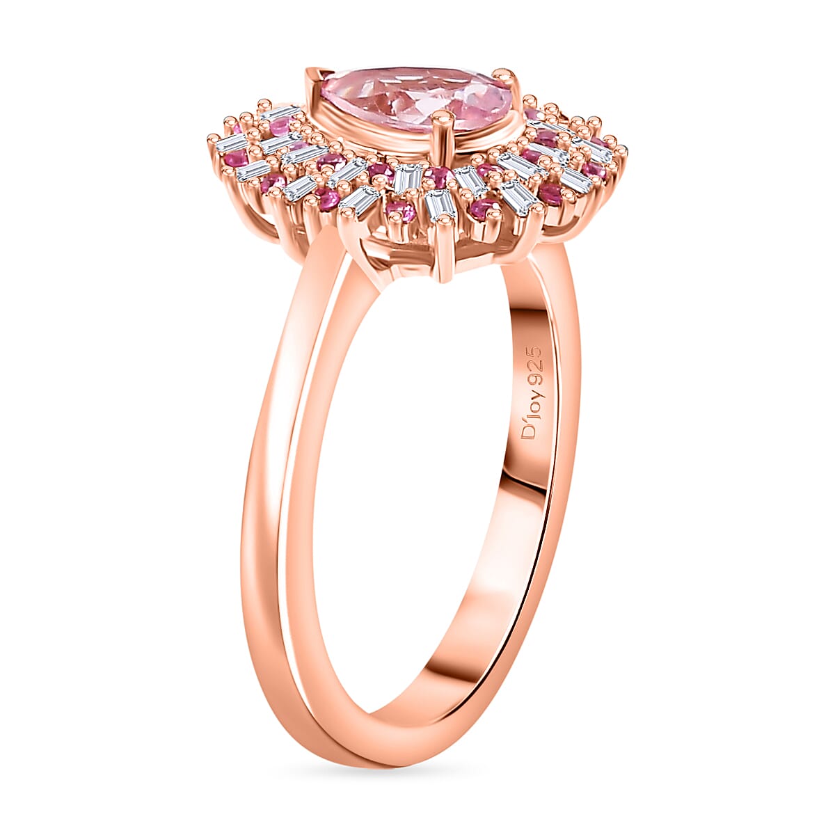 D'Joy Narsipatnam Pink Spinel, Pink Sapphire, Diamond 1.05 ctw Sunrays Ring in 18K Vermeil Rose Gold Over Sterling Silver (Size 10.0) 