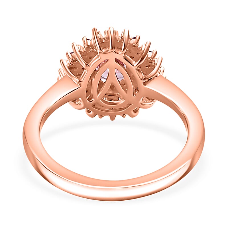 D'Joy Narsipatnam Pink Spinel, Pink Sapphire, Diamond 1.05 ctw Sunrays Ring in 18K Vermeil Rose Gold Over Sterling Silver (Size 10.0) 