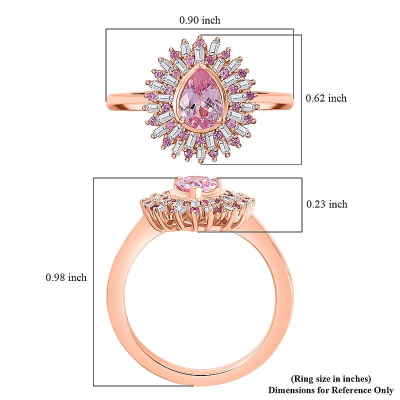 D'Joy Narsipatnam Pink Spinel, Pink Sapphire, Diamond 1.05 ctw Sunrays Ring in 18K Vermeil Rose Gold Over Sterling Silver (Size 10.0) 