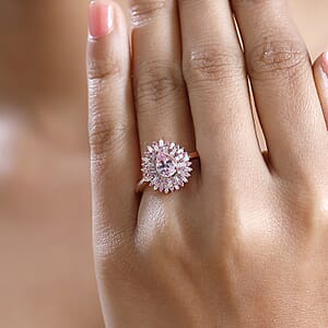 D'Joy Narsipatnam Pink Spinel, Pink Sapphire, Diamond 1.05 ctw Sunrays Ring in 18K Vermeil Rose Gold Over Sterling Silver (Size 7.0) 