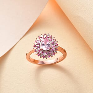 Narsipatnam Pink Spinel, Pink Sapphire, Diamond 1.05 ctw Sunrays Ring in 18K Vermeil Rose Gold Over Sterling Silver (Size 8.0) 