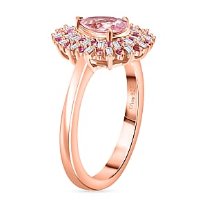 Narsipatnam Pink Spinel, Pink Sapphire, Diamond 1.05 ctw Sunrays Ring in 18K Vermeil Rose Gold Over Sterling Silver (Size 8.0) 