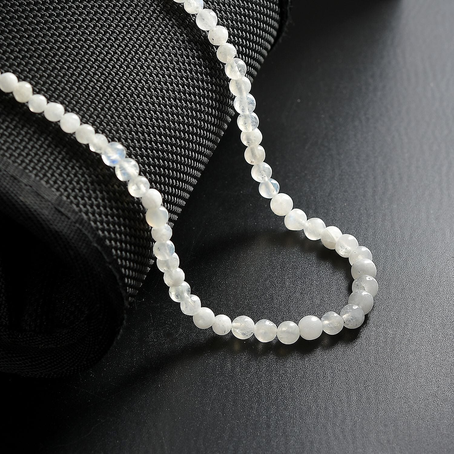 Rainbow Moonstone Beaded 53.00 ctw Necklace 20 Inches in Stainless Steel 