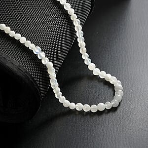 Rainbow Moonstone Beaded 53.00 ctw Necklace 20 Inches in Stainless Steel 