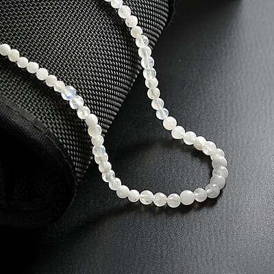 Rainbow Moonstone Beaded 53.00 ctw Necklace 20 Inches in Stainless Steel 
