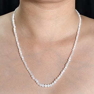 Rainbow Moonstone Beaded 53.00 ctw Necklace 20 Inches in Stainless Steel 