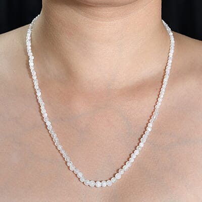 Rainbow Moonstone Beaded 53.00 ctw Necklace 20 Inches in Stainless Steel 