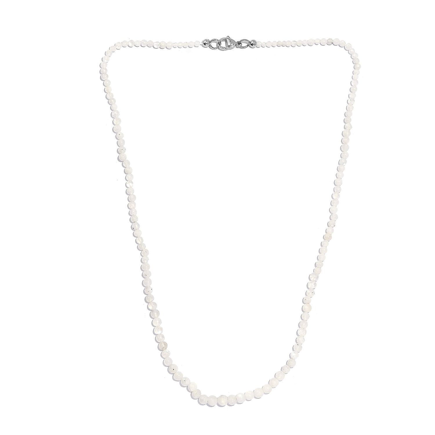 Rainbow Moonstone Beaded 53.00 ctw Necklace 20 Inches in Stainless Steel 