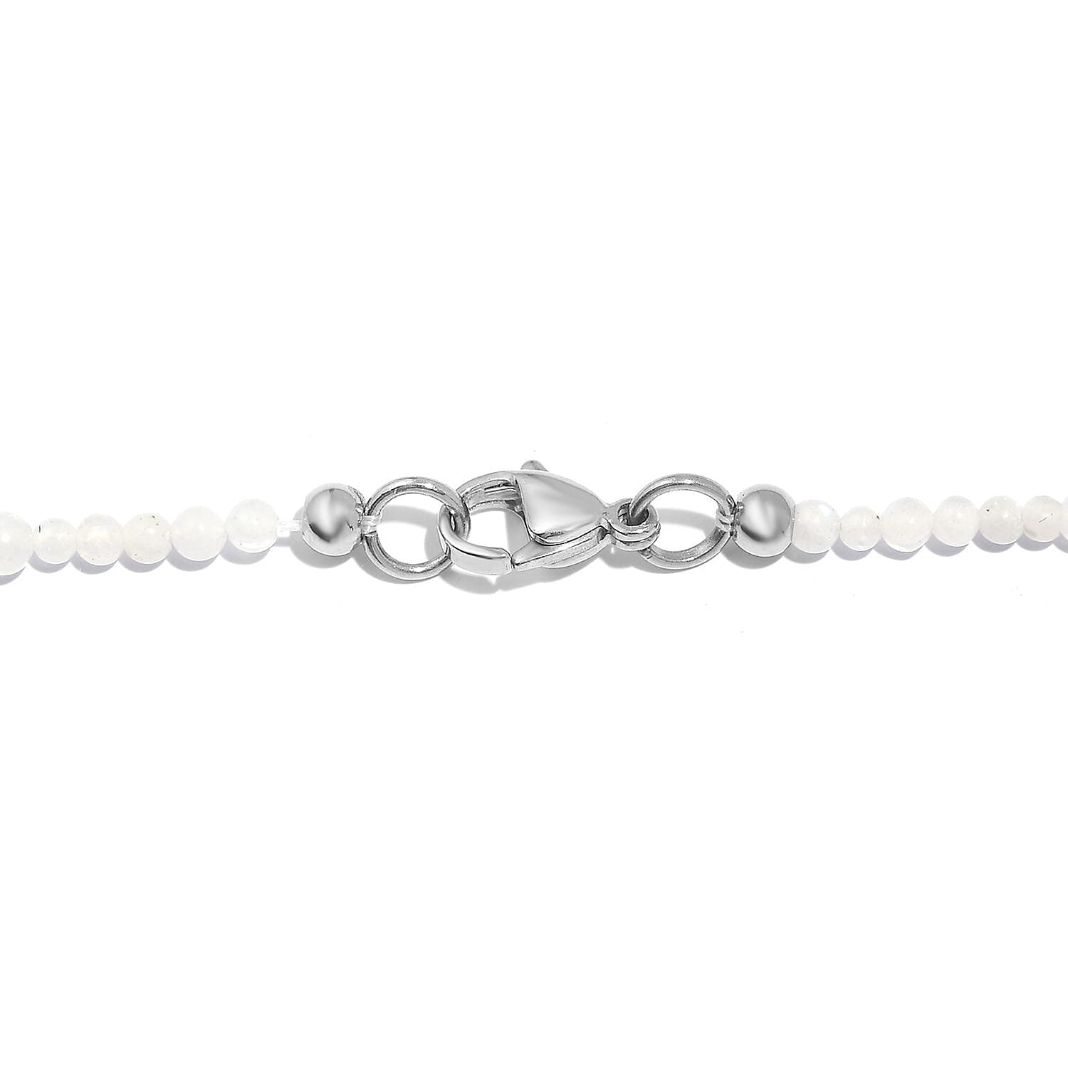 Rainbow Moonstone Beaded 53.00 ctw Necklace 20 Inches in Stainless Steel 