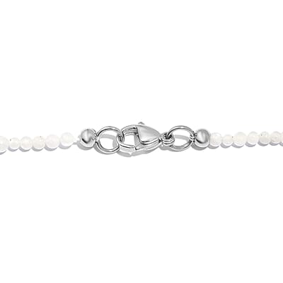 Rainbow Moonstone Beaded 53.00 ctw Necklace 20 Inches in Stainless Steel 