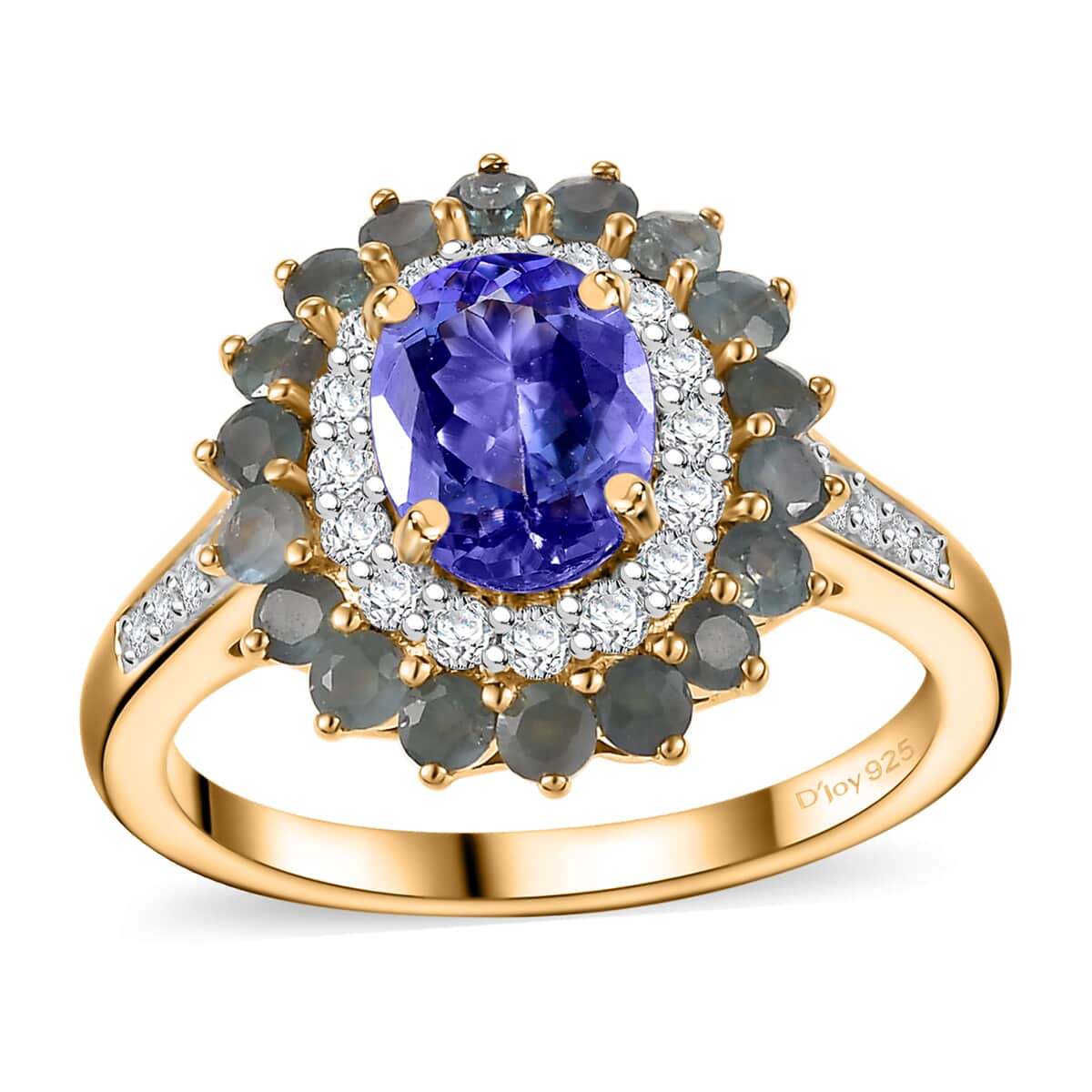 Tanzanite and Multi Gemstone 2.50 ctw Sunburst Ring in 18K Vermeil Yellow Gold Over Sterling Silver (Size 6.0) image number 0