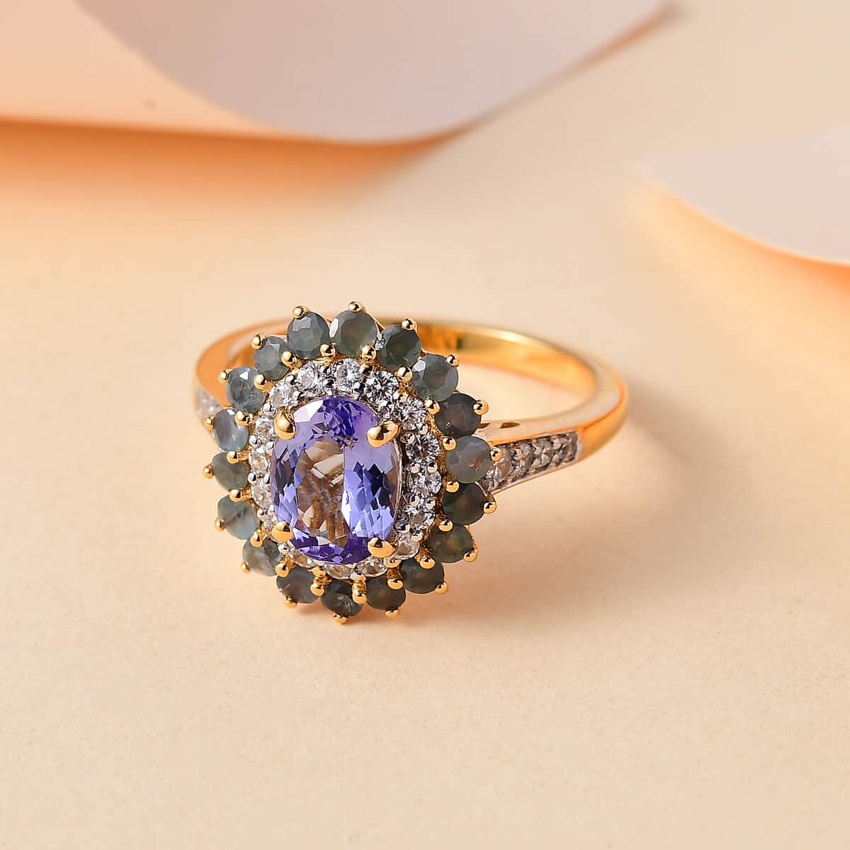 Tanzanite and Multi Gemstone 2.50 ctw Sunburst Ring in 18K Vermeil Yellow Gold Over Sterling Silver (Size 6.0) image number 1