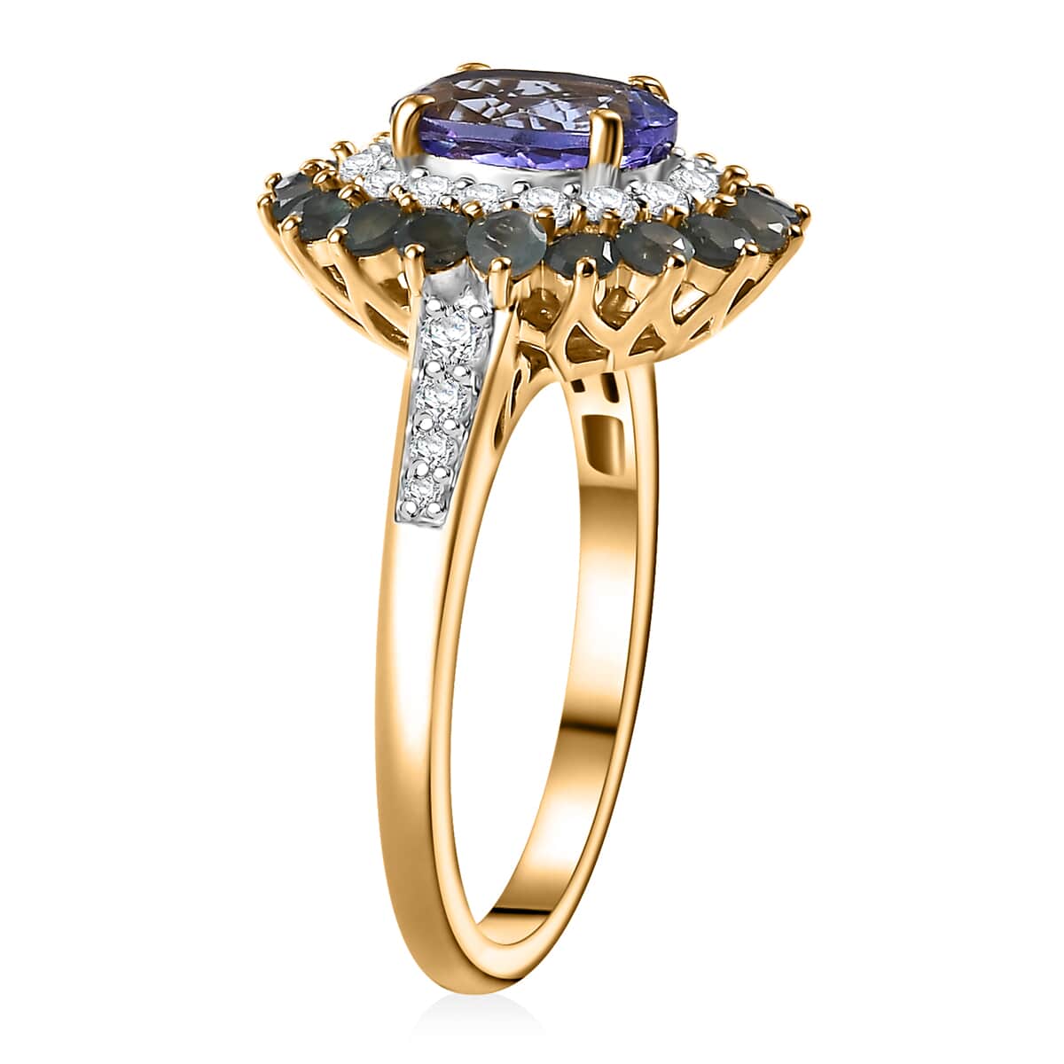 Tanzanite and Multi Gemstone 2.50 ctw Sunburst Ring in 18K Vermeil Yellow Gold Over Sterling Silver (Size 6.0) image number 3