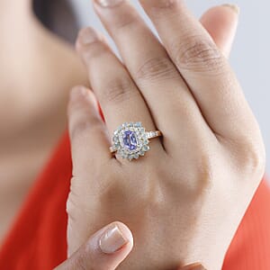 D'Joy Tanzanite and Multi Gemstone 1.90 ctw Sunburst Ring in 18K Vermeil Yellow Gold Over Sterling Silver (Size 8.0)