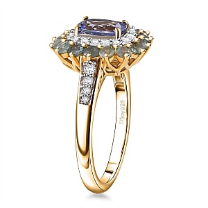 D'Joy Tanzanite and Multi Gemstone 1.90 ctw Sunburst Ring in 18K Vermeil Yellow Gold Over Sterling Silver (Size 8.0)