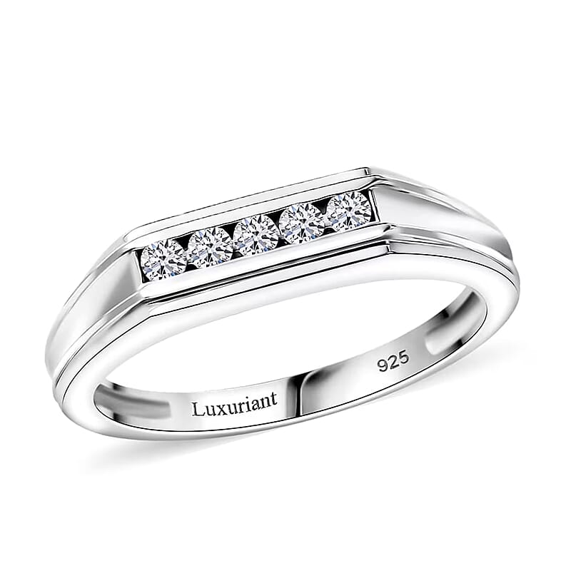 Luxuriant Lab Grown Diamond G-H SI 0.20 ctw Men's Ring in Rhodium Over Sterling Silver (Size 10.0)