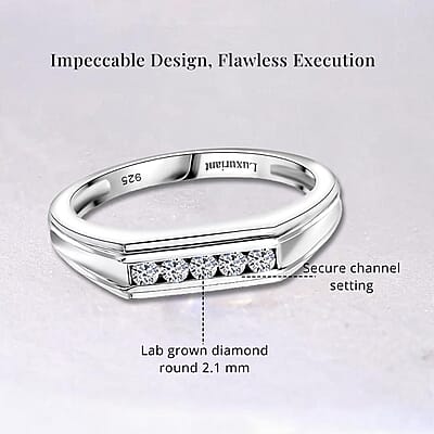 Luxuriant Lab Grown Diamond G-H SI 0.20 ctw Men's Ring in Rhodium Over Sterling Silver (Size 10.0)