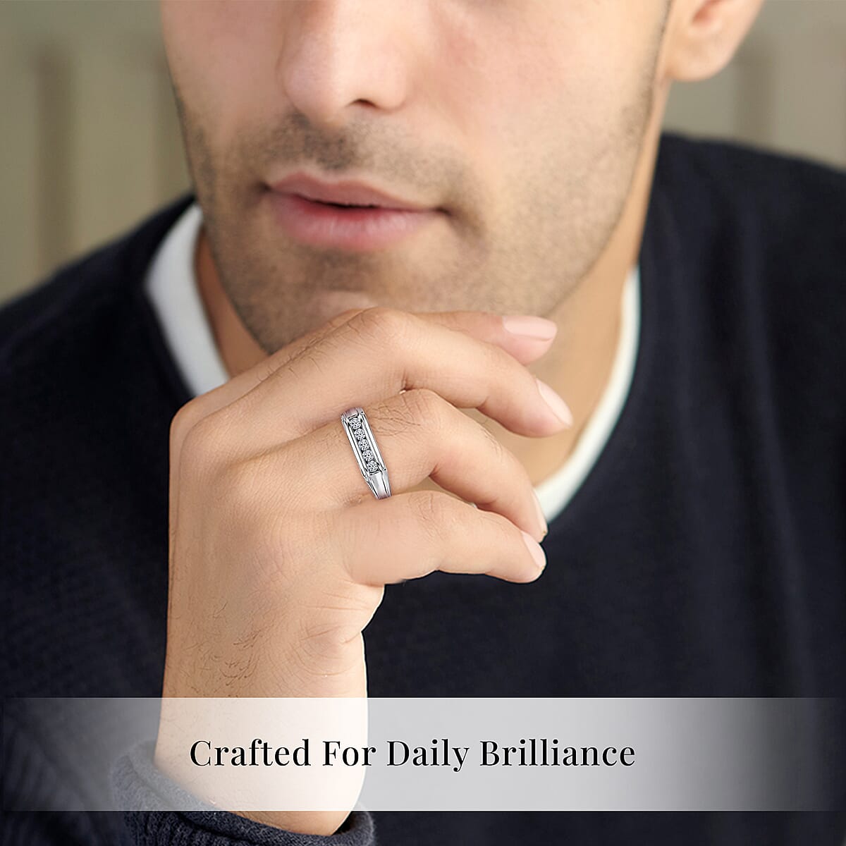 Luxuriant Lab Grown Diamond G-H SI 0.20 ctw Men's Ring in Rhodium Over Sterling Silver (Size 10.0) image number 6