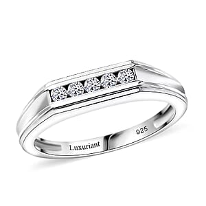 Luxuriant Lab Grown Diamond G-H SI 0.20 ctw Men's Ring in Rhodium Over Sterling Silver (Size 9.0)
