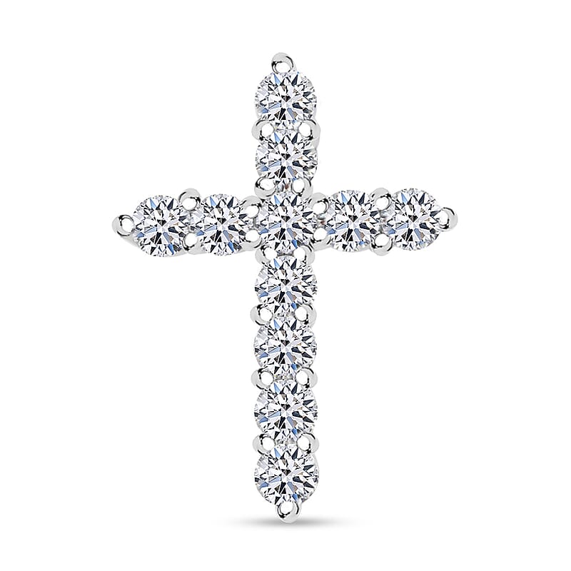 Luxuriant Lab Grown Diamond 0.40 ctw Cross Pendant without Chain in Rhodium Over Sterling Silver