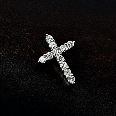 Luxuriant Lab Grown Diamond 0.40 ctw Cross Pendant without Chain in Rhodium Over Sterling Silver