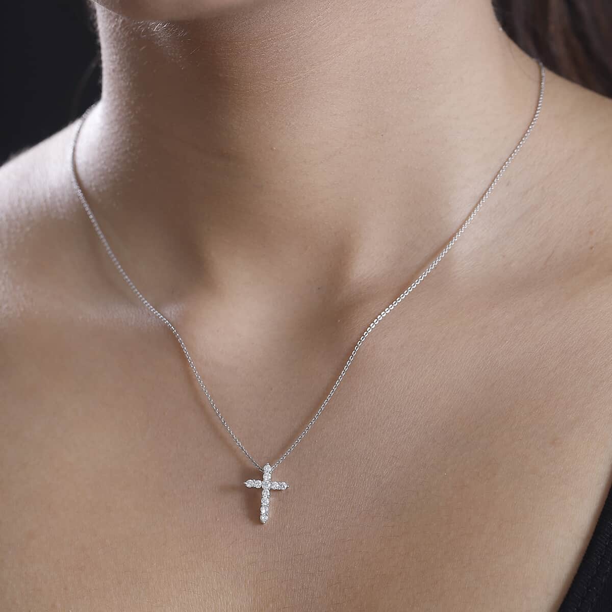 Luxuriant Lab Grown Diamond 0.40 ctw Cross Pendant in Rhodium Over Sterling Silver image number 2