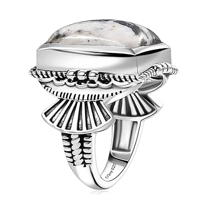 D'Joy Artisan Crafted White Buffalo 13.10 ctw Ring in Black Oxidized Sterling Silver (Size 10.0)