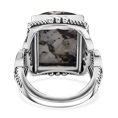 D'Joy Artisan Crafted White Buffalo 13.10 ctw Ring in Black Oxidized Sterling Silver (Size 10.0)
