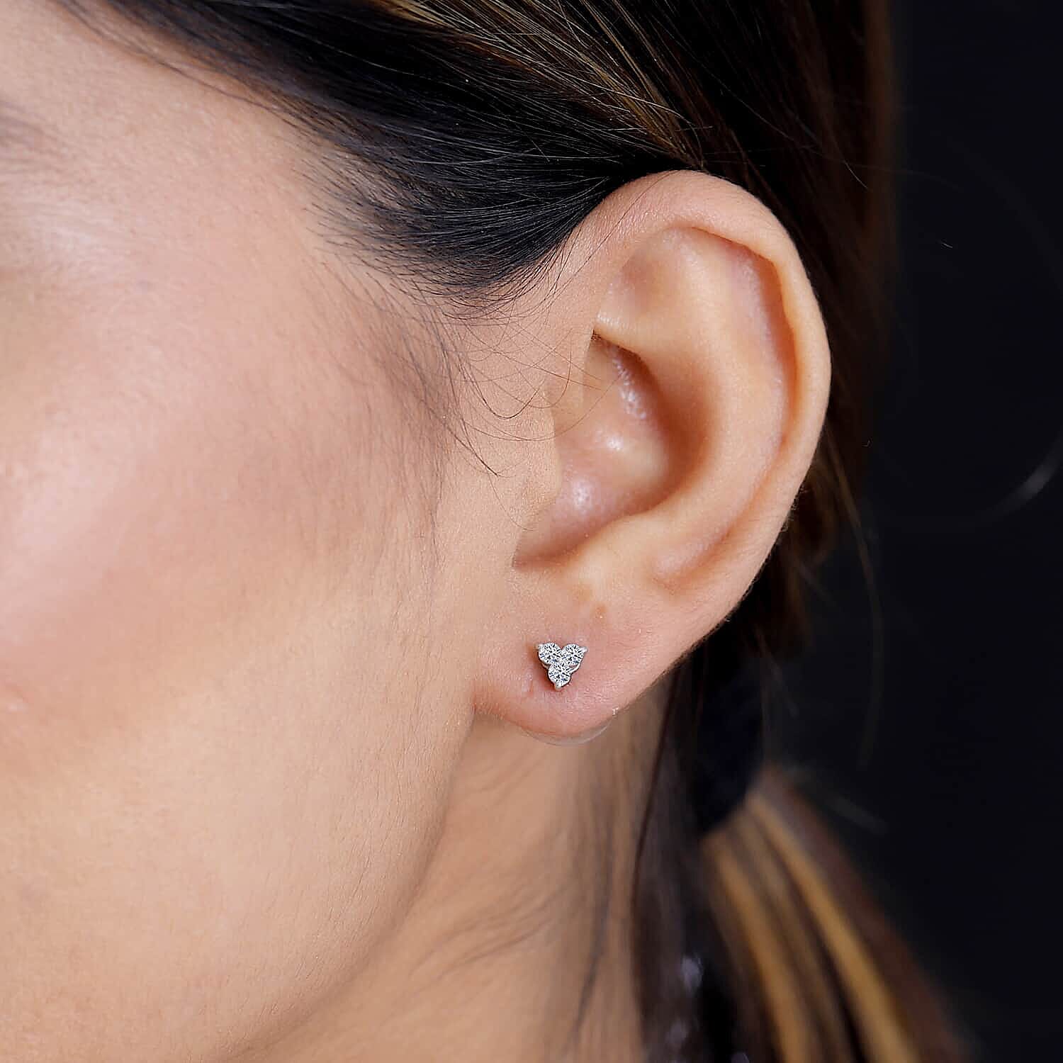 Luxuriant Lab Grown Diamond 0.25 ctw Solitaire Stud Earrings in Rhodium Over Sterling Silver