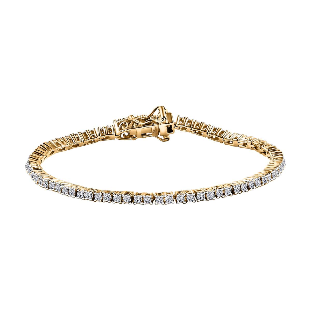 Luxuriant Lab Grown Diamond E-F VS 3.00 ctw Tennis Bracelet in 18K Vermeil Yellow Gold Over Sterling Silver (6.50 In) (Del. in 10-15 Days) image number 0