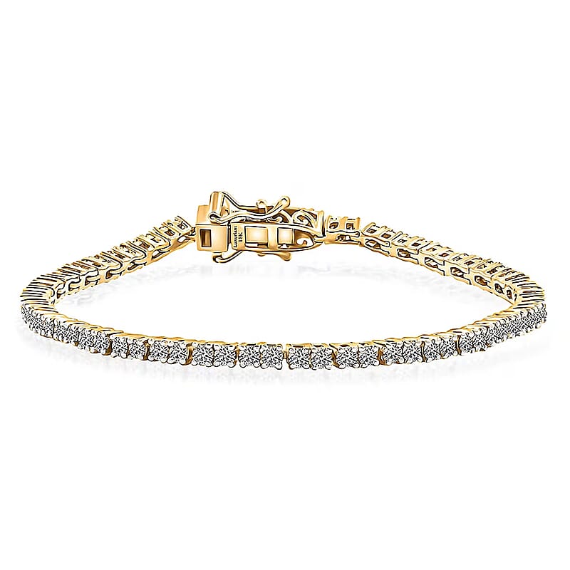 Luxuriant Lab Grown Diamond E-F VS 3.00 ctw Tennis Bracelet in 18K Vermeil Yellow Gold Over Sterling Silver (6.50 In)