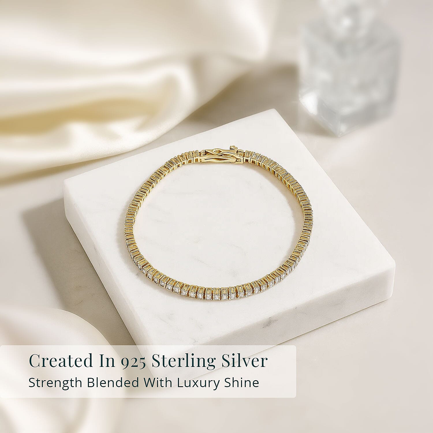 Luxuriant Lab Grown Diamond E-F VS 3.00 ctw Tennis Bracelet in 18K Vermeil Yellow Gold Over Sterling Silver (6.50 In)