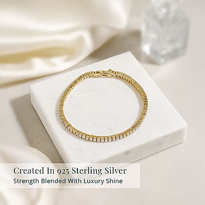 Luxuriant Lab Grown Diamond E-F VS 3.00 ctw Tennis Bracelet in 18K Vermeil Yellow Gold Over Sterling Silver (6.50 In)