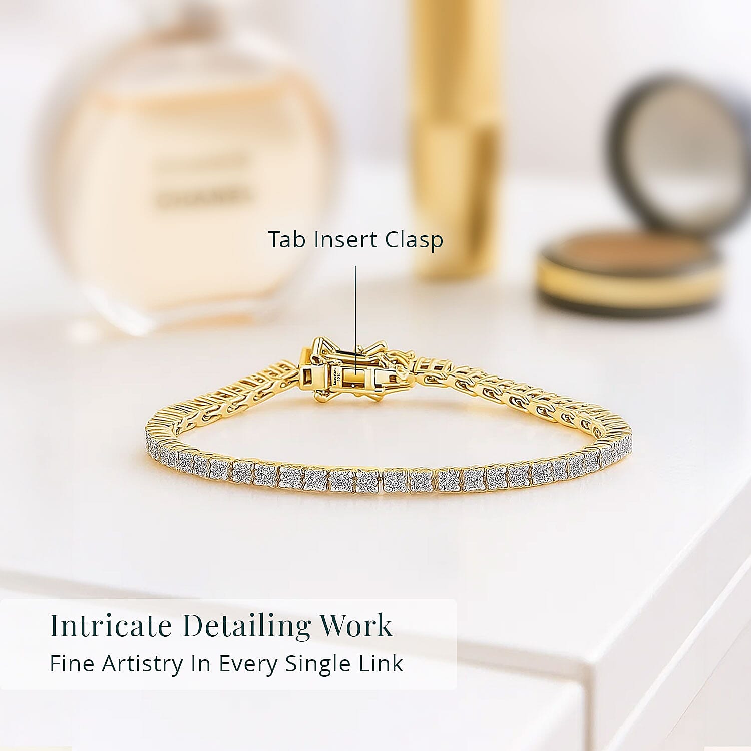 Luxuriant Lab Grown Diamond E-F VS 3.00 ctw Tennis Bracelet in 18K Vermeil Yellow Gold Over Sterling Silver (6.50 In)