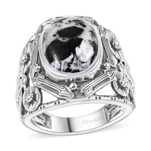 Artisan Crafted White Buffalo 6.00 ctw Gothic Floral Ring in Black Oxidized Sterling Silver (Size 10.0)