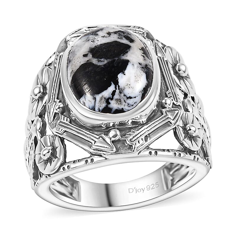 D'Joy Artisan Crafted White Buffalo 6.00 ctw Gothic Floral Ring in Black Oxidized Sterling Silver (Size 10.0)