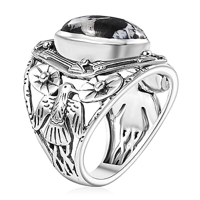 D'Joy Artisan Crafted White Buffalo 6.00 ctw Gothic Floral Ring in Black Oxidized Sterling Silver (Size 10.0)