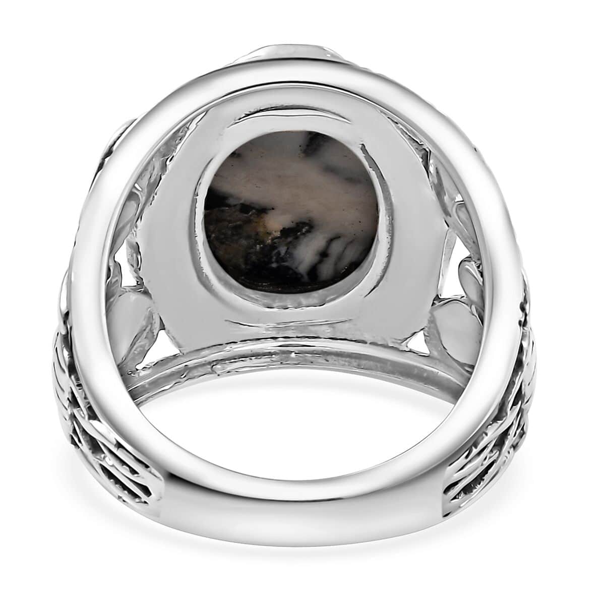 Artisan Crafted White Buffalo 6.00 ctw Gothic Floral Ring in Black Oxidized Sterling Silver (Size 10.0) image number 4