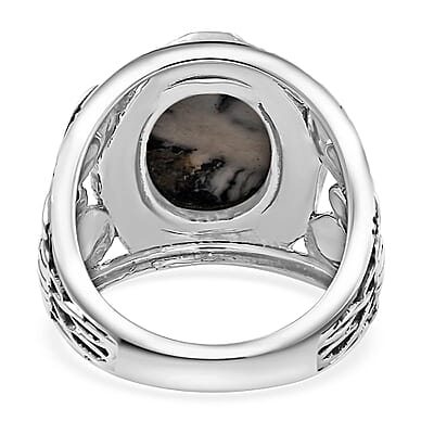 D'Joy Artisan Crafted White Buffalo 6.00 ctw Gothic Floral Ring in Black Oxidized Sterling Silver (Size 10.0)
