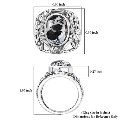 D'Joy Artisan Crafted White Buffalo 6.00 ctw Gothic Floral Ring in Black Oxidized Sterling Silver (Size 10.0)