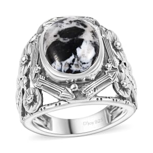 Artisan Crafted White Buffalo 6.00 ctw Gothic Floral Ring in Black Oxidized Sterling Silver (Size 6.0)