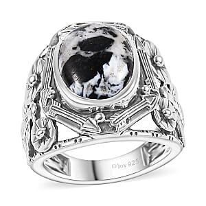 Artisan Crafted White Buffalo 6.00 ctw Gothic Floral Ring in Black Oxidized Sterling Silver (Size 8.0)