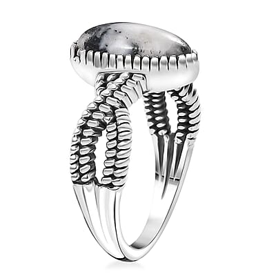 D'Joy Artisan Crafted White Buffalo 2.75 ctw Infinity Shank Ring in Black Oxidized Sterling Silver (Size 10.0)