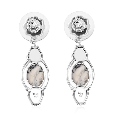 D'Joy Artisan Crafted White Buffalo and Sleeping Beauty Turquoise 6.40 ctw Earrings in Black Oxidized Sterling Silver
