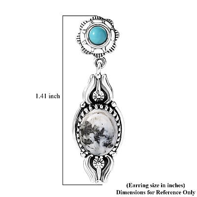 D'Joy Artisan Crafted White Buffalo and Sleeping Beauty Turquoise 6.40 ctw Earrings in Black Oxidized Sterling Silver