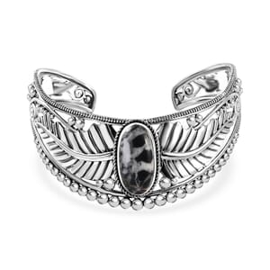 Artisan Crafted White Buffalo 12.40 ctw Feather Cuff Bracelet in Black Oxidized Sterling Silver (7.25 In)