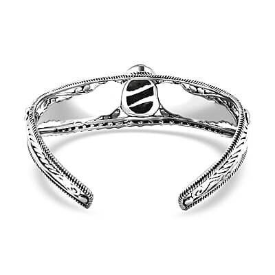 D'Joy Artisan Crafted White Buffalo 12.40 ctw Feather Cuff Bracelet in Black Oxidized Sterling Silver (7.25 In)